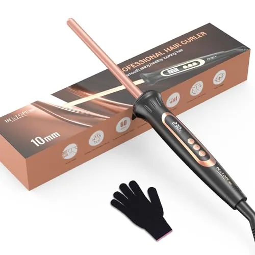 BESTOPE MIX 10 mm Lockenstab, Multi-Temperatur-Lockenstäbe, Lockenstab Kleine Locken, Schnell Aufheizender Hair Curler, Curling Iron mit Präziser Temperaturregulierung Alle fünf Grad, mit Handschuh