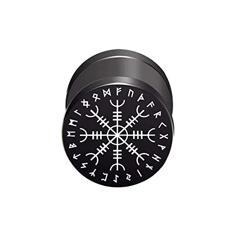 BlackAmazement 316L Edelstahl Fake Plug Ohrstecker Aegishjalmur Aegishjalmr Wikinger Symbol Helm der Ehrfurcht Schreckenshelm 10mm schwarz Herren Damen