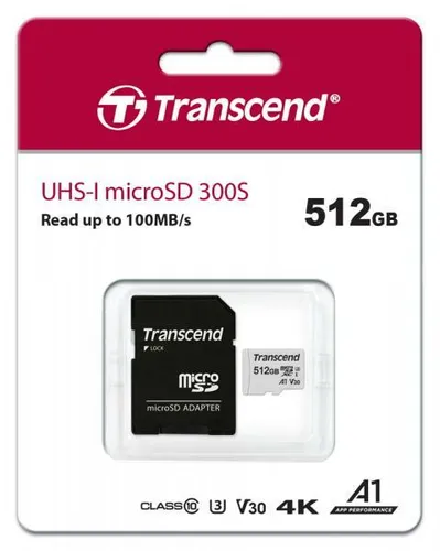 Transcend Premium 300S microSDXC-Karte 512GB - Ideal für 4K-Videoaufnahmen - MicroSD Karte mit 512GB Kapazität, UHS-I und V30 für reibungslose 4K-Videos. Perfekt für DSLR-Kameras und Camcorder, um unvergessliche Momente festzuhalten.