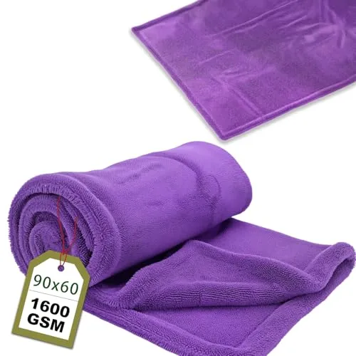 puiaxod 90x60cm Auto Trockentuch XXL, 1600gsm Mikrofasertücher Auto, Microfasertuch Autopflege, Mikrofaser Handtuch Trockentücher für Autopflege und Motorrad, Fusselfreies, Kratzerfrei (Lila)