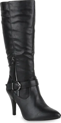 Mytrendshoe Klassische Stiefel Damen Boots High Heels Schnallen 818980 - Wanderschuhe mit elegantem Stiletto-Design, gefüttert für Komfort in Herbst und Winter, ideal für stilvolle Outdoor-Abenteuer.