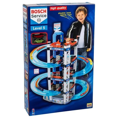 Theo Klein BOSCH Car Service Parkgarage 5 Ebenen Parkhaus Tankstelle + 2 Autos