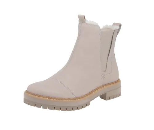 TOMS Dakota Damen Chelsea Boots - Graue Stiefel in Größe 42 EU - Elegante Chelsea Boots in Grau aus hochwertigem Glattleder, ideal für stilvolle Auftritte. Bequemer Blockabsatz und weiche Gummisohle sorgen für optimalen Tragekomfort.