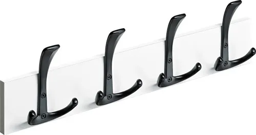 Hettich Garderobenleiste mit 4 Haken aus Holz, 50 x 13,5 x 5,3 cm - Praktische Garderobenleiste in Weiß-Schwarz, ideal für die platzsparende Aufbewahrung von Jacken und Accessoires, aus robustem Holz gefertigt.