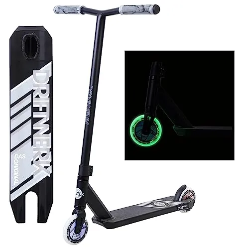 Driftwerk Stunt Scooter DS1.5 Glow in The Dark - Freestyle Kinderroller - Stuntscooter für Kinder ab 8 Jahren mit robustem HI TEN Stahl Y-Bar Lenker, ideal für Tricks und Stadtfahrten. Glow in The Dark Design für mehr Sicherheit und Spaß!
