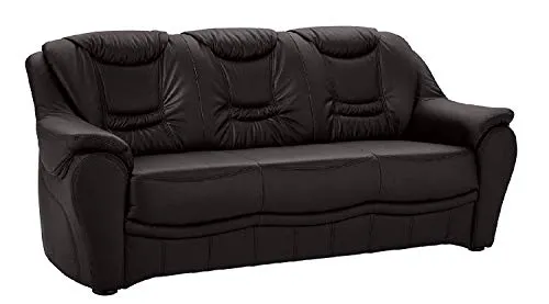 Cavadore 3er Ledersofa Bansa 3-sitziges Sofa in Leder, Echtleder, schwarz, 198 x 94 x 95 cm