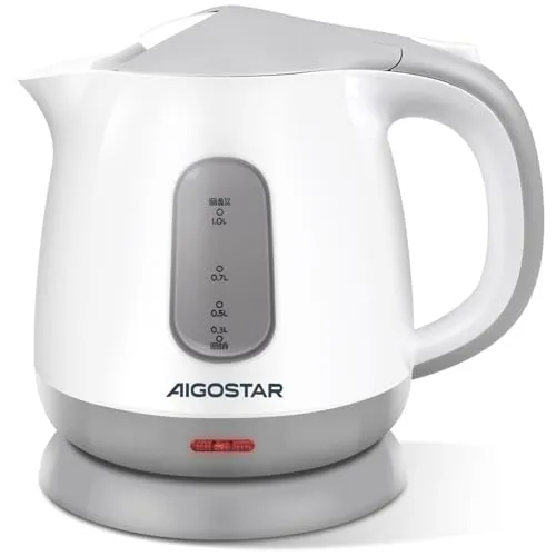 Aigostar Juliet Wasserkocher 1L - Kompakt & BPA-frei - Wasserkocher für Reisen und Büro, 1100W mit niedrigem Stromverbrauch, ideal für kleine Haushalte. BPA-frei und mit Trockengehschutz für Sicherheit und Komfort.
