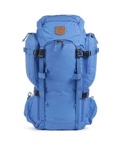 Fjällräven Kajka 55 M/L UN Blue Rucksack - Hochwertiger Wanderrucksack mit 55 Litern Volumen, ausgestattet mit einem einzigartigen Holzrahmen und recycelten Materialien für optimalen Tragekomfort und Funktionalität.