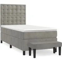 vidaXL Boxspringbett Hellgrau 100x200 cm mit Matratze - Bequemes Boxspringbett mit höhenverstellbarem Kopfteil und hautfreundlicher Matratzenauflage für einen erholsamen Schlaf. Ideal für Rücken- und Bauchschläfer!