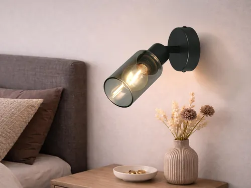 LED Wandstrahler mit Rauchglas Lampenschirm, Spot schwenkbar, Höhe 17,5cm