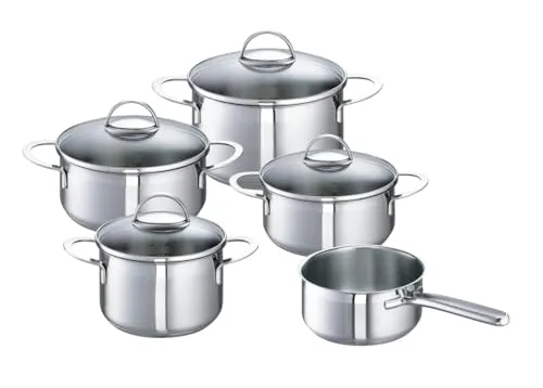 Schulte-Ufer Set1031 Maxi-Set Wave, 5-TLG - Kochtöpfe mit energiesparendem ecotherm Allherd-Aluminium-Kapselboden, ideal für alle Herdarten, inkl. Induktion, und bruchsicherem Güteglasdeckel zum Sichtkochen.