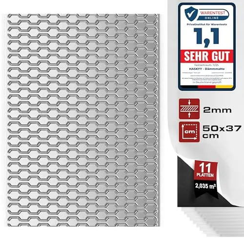 Haskyy 2mm Alubutyl Platten Dämmmatte 2,04m² 500x370mm 11x Anti Dröhn selbstklebend Auto Dämmung - KFZ Lärmschutz, Schalldämmung und Schallschutz