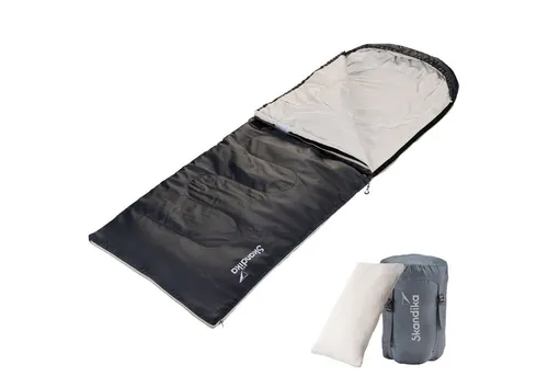 Skandika Schlafsack Skye – Koppelbar mit Kissen, 220 x 75 cm - Schlafsäcke für Outdoor-Abenteuer, 3-Saison mit 250 g/m² Mikrofaserfüllung, wasserabweisend und atmungsaktiv – für gemütlichen Schlaf bei 15 bis 5 °C.