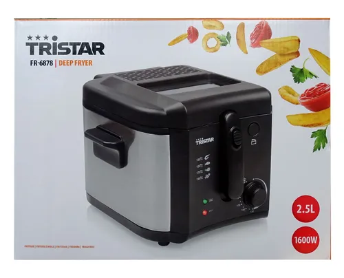 Tristar Fritteuse FR-6878 - 2,5 L Volumen, 1600 W, Edelstahl mit Cool-Touch-Griffen und Sichtfenster für einfache Handhabung und Reinigung