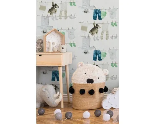 € 1,12 qm  1  Ro.AS Creation Kindertapete Teddy Kleidung weiß mint 35844-2