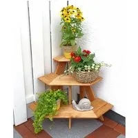 promadino Blumenständer Blummentreppe Ecke – Honigbraun - Pflanzenkästen & Spaliere, frost- und witterungsbeständig, ideal für kreative Blumenarrangements in der Ecke Ihres Gartens.