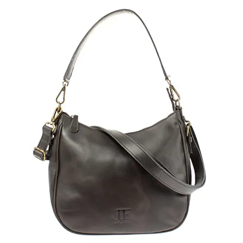 LECONI Schultertasche LE0063 - Weiche Ledertasche für Damen - Umhängetasche aus Büffelleder mit verstellbarem Trageriemen, ideal für den Alltag. Viel Platz im Hauptfach und zusätzliches Reißverschlussfach auf der Rückseite.