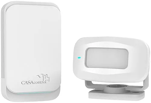 CASAcontrol Durchgangsalarm: Funk-Durchgangsmelder & Alarm, PIR, batteriebetriebene Klingel, weiß (Durchgangmelder, Bewegungsmelder Klingel, Türüberwachung)