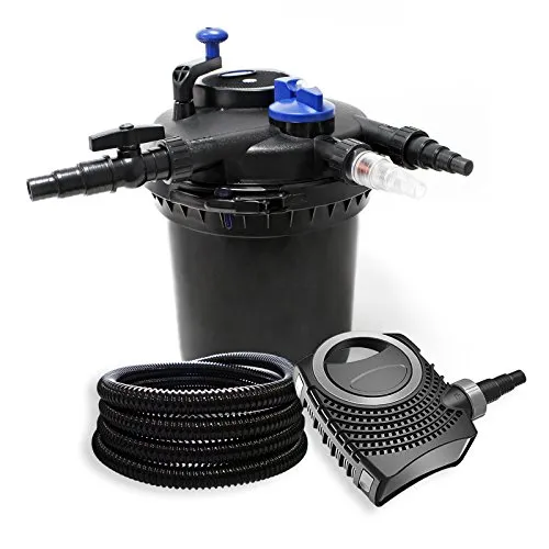 Wiltec Komplettset CPF-15000: Teichdruckfilter mit UV-C Klärer und NEO8000 Pumpe - Gartendeko für klare Gewässer - Das Wiltec Komplettset sorgt mit 18W UV-C und 8000l/h Pumpe für sauberes Wasser in Teichen bis 30.000L. Einfache Wartung und optimale Lebensbedingungen für Fische.