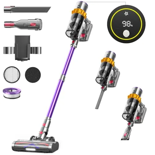 Anyson 45000Pa Kabelloser Staubsauger 550W - Kabelloser Stabstaubsauger mit 70 Minuten Laufzeit, leise im Betrieb und ideal für die gründliche Reinigung von Tierhaaren und Teppichen.