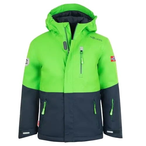 Trollkids Kids Hallingdal Jacket 110, Bright Green - Funktionsjacke für Kinder, wasserdicht und atmungsaktiv mit warmer Wattierung und Fleecefutter für besten Komfort bei kaltem Wetter.