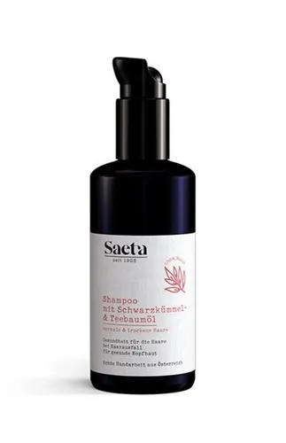 Saeta Haarkosmetik Haarshampoo Schwarzkümmelöl & Teebaum für normale und trockene Haare 1 l /200 ml, Shampoo gegen Haarausfall