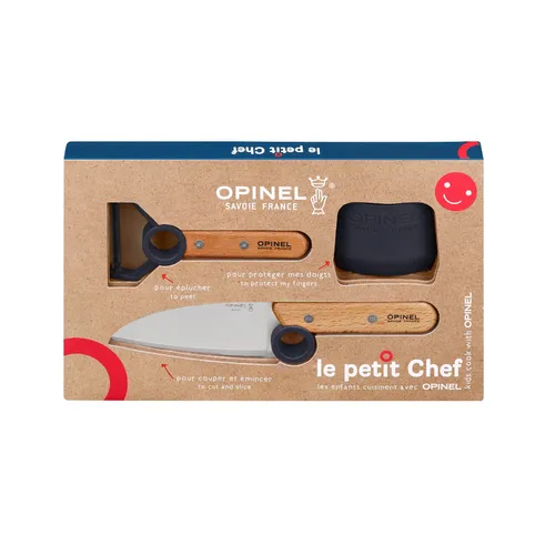 Opinel Kindermesser, Le Petit Chef 3-teiliges Kinder Küchenmesser-Set - Küchenmesser-Set für Kinder, ergonomisch gestaltet mit Holzgriffen und Handschutz, ideal für kleine Köche zum sicheren Schneiden von Obst, Gemüse und mehr.