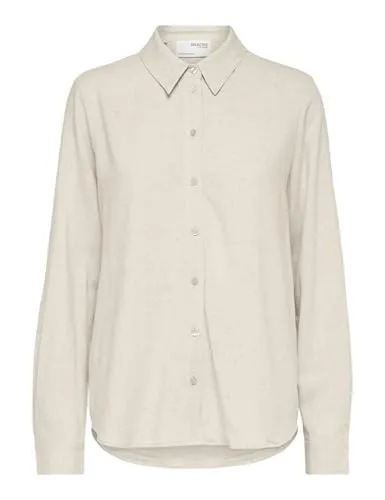 Selected Femme 'VIVA' Regular Fit Bluse aus Viskose-Leinen-Mix in Sand, Größe 42 - Blusen & Tuniken für Damen: Die 'VIVA' Bluse vereint Leichtigkeit und Komfort mit klassischem Design, ideal für vielseitige Alltagslooks.