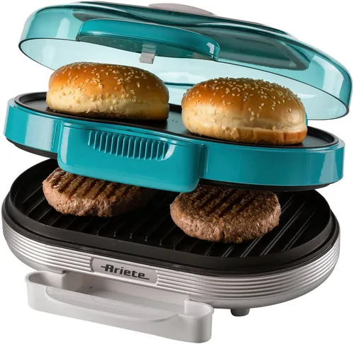 Ariete 205 Hamburger Maker Party Time - Sandwichmaker mit 1200 W, doppelten Antihaftplatten und 2 Fächern für müheloses Grillen und Aufwärmen von Brötchen – perfekt für Ihre Dinner Party!