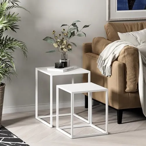 [en.casa] Satztisch Vejen 2er Set - Stilvolle Beistelltische für Ihr Wohnzimmer - Satztische fürs Wohnzimmer: Set aus 2 platzsparenden Beistelltischen aus robustem pulverbeschichtetem Stahl, ideal für flexibles Wohnen und einfache Pflege.