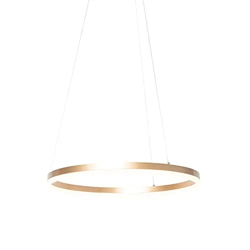 Qazqa Design Hängelampe Anello Gold 60 cm mit dimmbarer LED - Elegante Pendelleuchte aus Aluminium in Gold/Messing, ideal für Wohnzimmer und Schlafzimmer. Inkl. dimmbarer LED für stimmungsvolle Beleuchtung. Perfekt für jeden Raum!