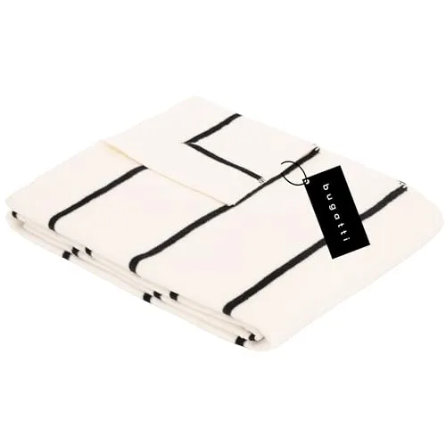 Bugatti Kuscheldecke 150x200 cm - Pflegeleichte Baumwollmischung in Wollweiß/Schwarz - Tragbare Decken: Kuschelweiche Baumwollmischung, ideal für Sofa oder Bett, pflegeleicht und maschinenwaschbar, perfekt als Geschenk für jeden Anlass.