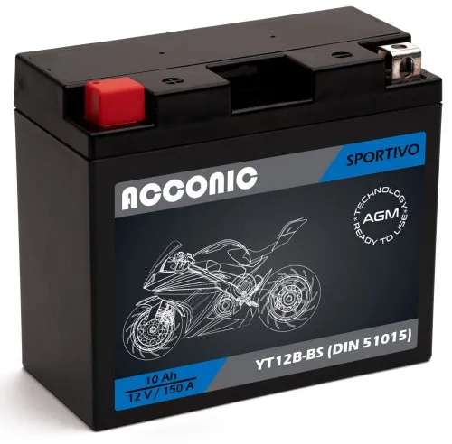 ACCONIC Sportivo AGM YT12B-BS Motorradbatterie 10Ah 12V (DIN 51015)
