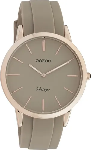 OOZOO Quarzuhr C20170 - Elegante Armbanduhr mit Silikonarmband - Armbanduhren für Damen und Herren, spritzwassergeschützt und in stylischem taupe mit roségoldfarbenem Gehäuse. Ideal für jeden Anlass!