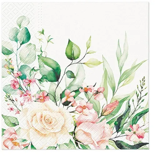 Servietten Floral Moments - Rosen im natürlichen Bouquet 33x33cm 20