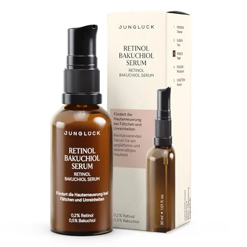 JUNGLÜCK Gesichtsserum Retinol Bakuchiol, 1-tlg. - Serum für revitalisierte Haut, unterstützt Zellerneuerung und mildert Falten. Ideal für ein strahlendes, ebenmäßiges Hautbild!