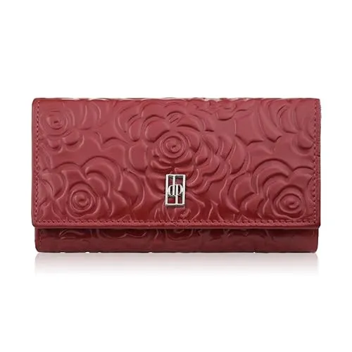 Große Damen Geldbörse Leder mit Blumenprägung Paolo Peruzzi AL-14 (Rot)