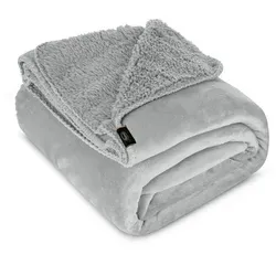 Wohndecke TEDY warme Decke für Herbst & Winter, Eurofirany, Teddy-Fleece, kuschelige Sofadecke, Sesselschoner, Extra weich silberfarben 150 cm x 200 cm
