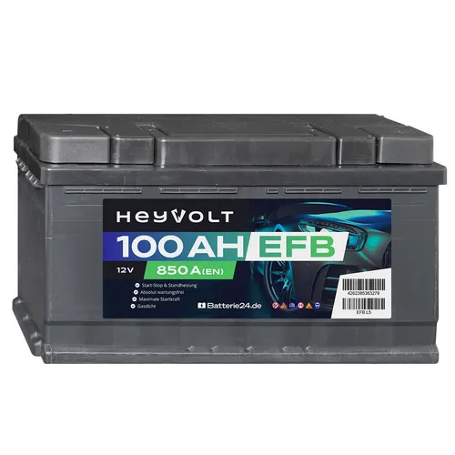 HeyVolt EFB Autobatterie 12V 100Ah Start-Stop Starterbatterie 60Ah 75Ah 80Ah
