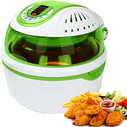 Syntrox Germany Turbo-Heißluftfritteuse – 10L Airfryer mit LED-Display (Grün) - Kompaktfriteusen mit 10L Fassungsvermögen und 6 Programmen für fettfreies Frittieren, Garen und Backen. Ideal für schnelle, leckere Gerichte ohne Öl!