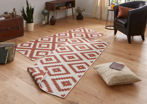 NORTHRUGS Teppich Malta Wendeteppich, rechteckig, Höhe: 5 mm, In-& Outdoor, Wetterfest, Balkon, Terrasse, Raute, Läufer, Wohnzimmer braun 80 cm x 350 cm x 5 mm