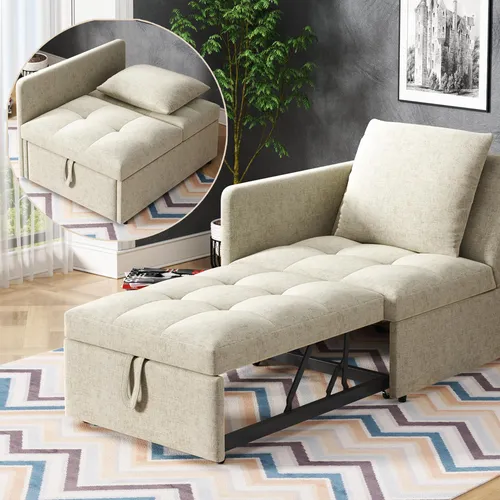 okwish Schlafsofa Loungesofa mit 3-in-1-umwandelbares design,Liegesofa mit verstellbarer Rückenlehne und Schlaf-Funktion,Beige