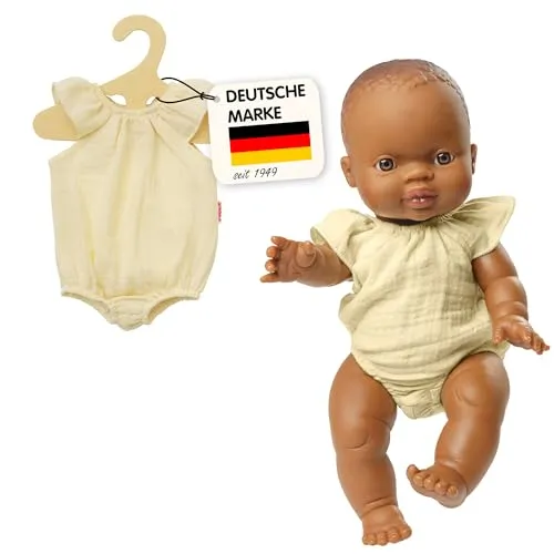 Heless 2412 - Puppenkleidung aus Musselin, 100% Bio-Baumwolle, Body mit Rüschen in Ecru für Puppen und Kuscheltiere der Größe 35-45 cm