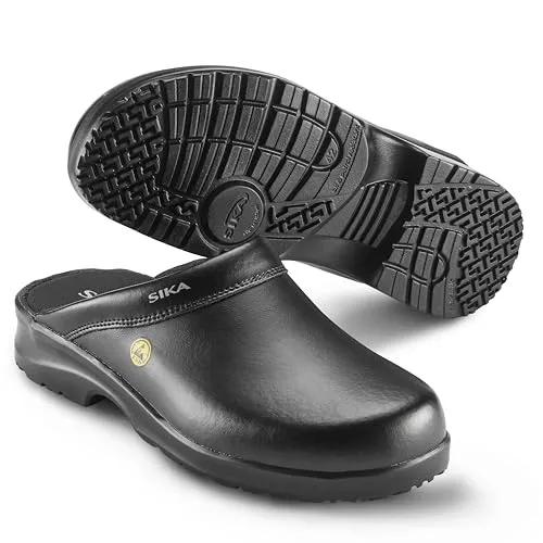 SIKA Unisex-Clogs für medizinische Berufe, rutschfeste Arbeitsschuhe, Permair-Leder, stoßdämpfende Sohle,ESD-geprüft,waschbare Innensohle,professionelle Clogs für Service- & Reinigungsmitarbeiter,S-45