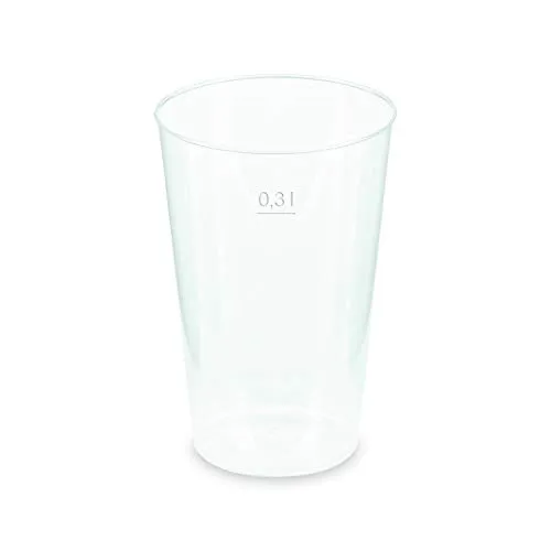 Verpackungsteam 50 Stück Mehrweg-Trinkbecher, Partybecher, unzerbrechlich, klare PP-Messlinie, 0,30 l, Durchmesser 7,9 cm
