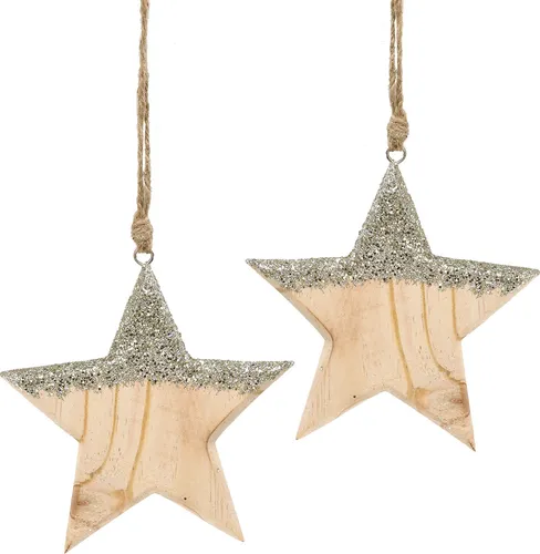 Deko Holzstern Glimmer 14,5cm Weihnachten Set 2 Stück