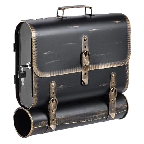 BRIEFKASTEN Handarbeit Antik Kupfer - Silber - Bronze - Gold Look Tasche Ranzen Zeitungsrolle Farbe: Schwarz-Bronze | Entnahme: Links