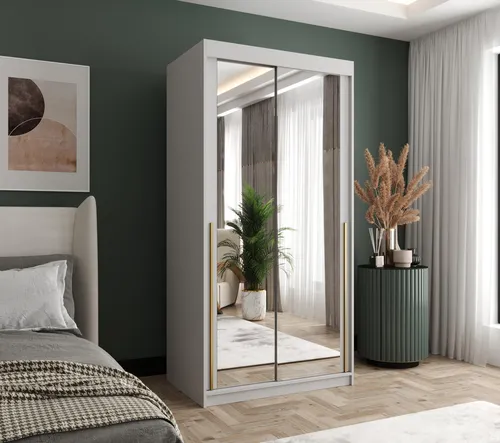 Home Collective Schwebetürenschrank mit Spiegel – 2-türig in Weiß/Gold