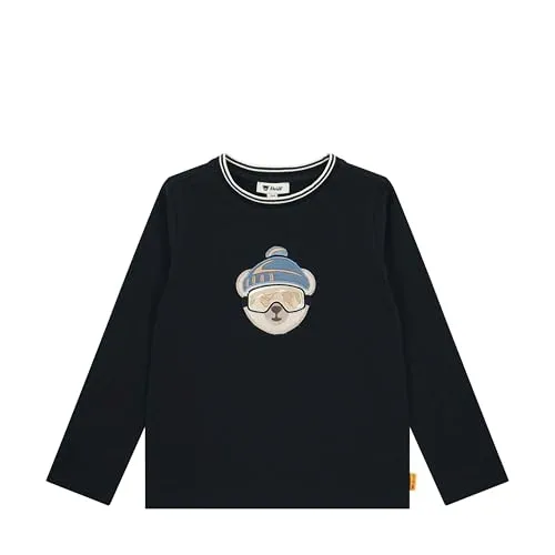 Steiff Jungen T-Shirt Langarm Navy 104 - T-Shirts für Jungen, klassisches Design mit flauschigem Steiff Teddybärmotiv, ideal für jeden Anlass und pflegeleicht in der Maschine waschbar.