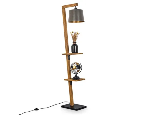 hofstein Stehlampe Retro aus Metall und Holz in Schwarz/Natur - Moderne Stehlampe für den Innenbereich, 164 cm hoch, mit verstellbarem Schirm und praktischem Fußschalter – ideal für Esszimmer und Flur.